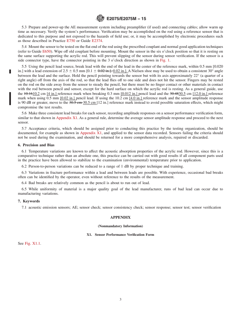 REDLINE ASTM E2075/E2075M-15 - Standard Practice for  Verifying the Consistency of AE-Sensor Response Using an Acrylic  Rod