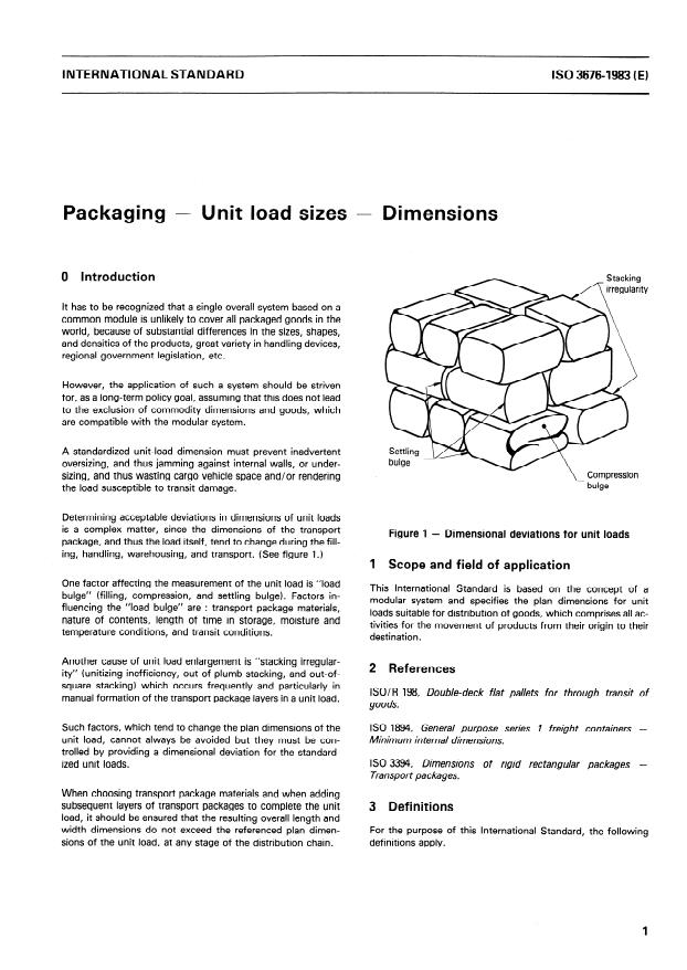 ISO 3676:1983 - Packaging -- Unit load sizes -- Dimensions