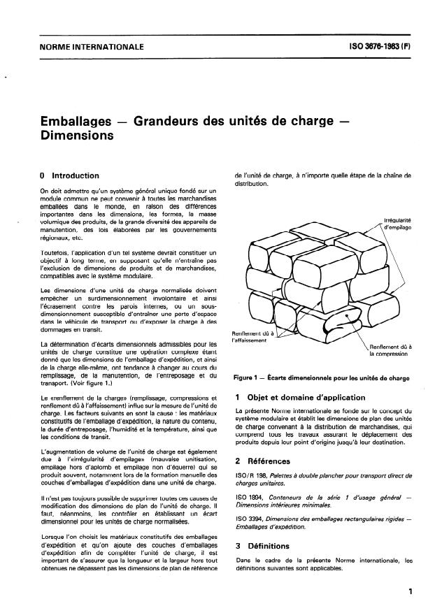 ISO 3676:1983 - Emballages -- Grandeurs des unités de charge -- Dimensions