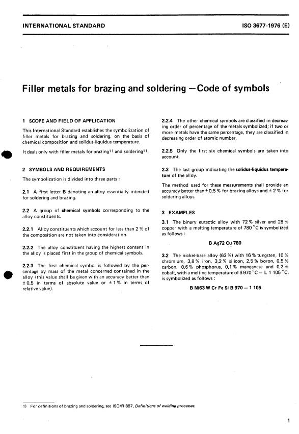 ISO 3677:1976 - Filler metals for brazing and soldering -- Code of symbols