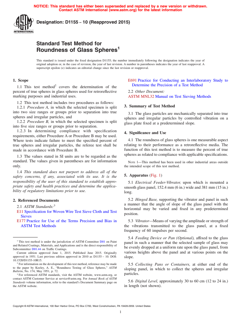 ASTM D1155-10(2015) - Standard Test Method for Roundness of Glass Spheres