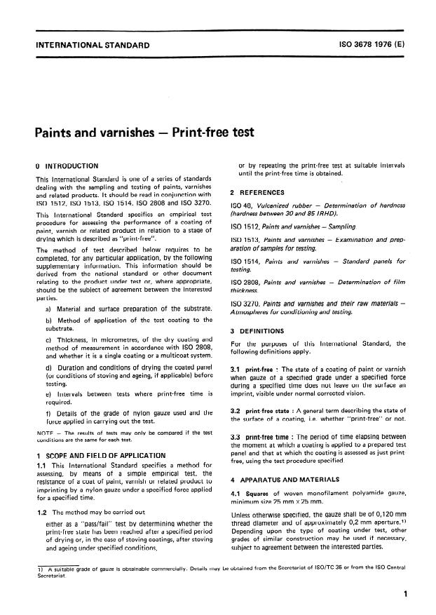 ISO 3678:1976 - Paints and varnishes -- Print-free test