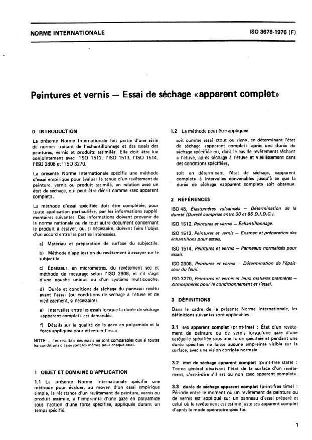 ISO 3678:1976 - Peintures et vernis -- Essai de séchage "apparent complet"