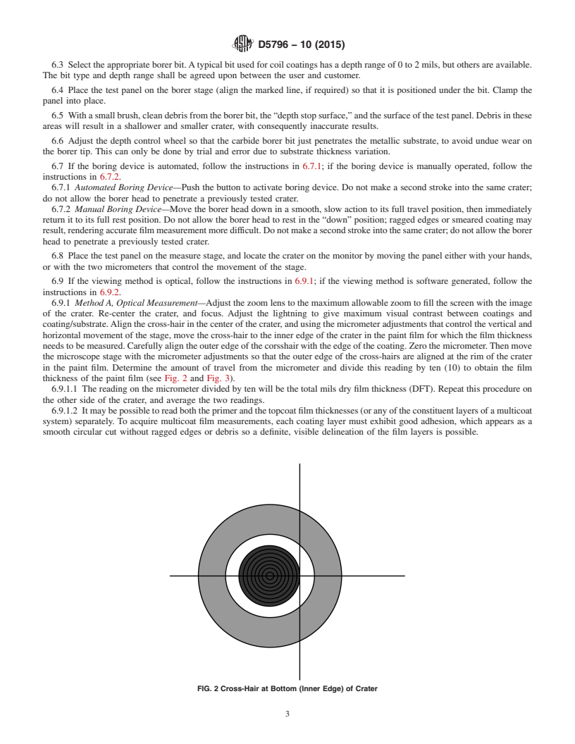 REDLINE ASTM D5796-10(2015) - Standard Test Method for Measurement of Dry Film Thickness of Thin-Film Coil-Coated   Systems by Destructive Means Using a Boring Device