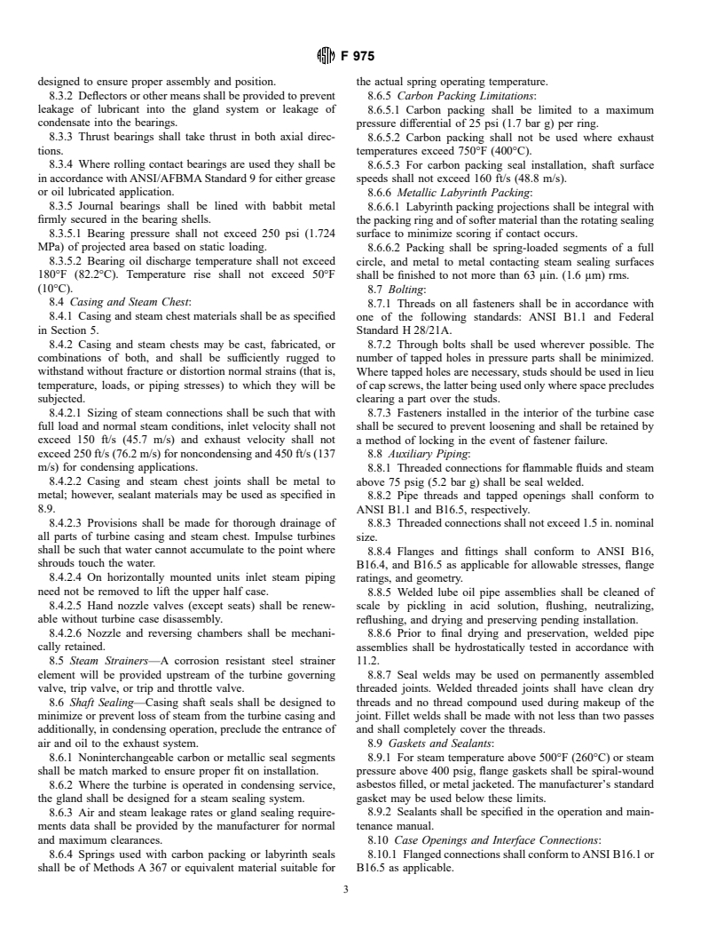 ASTM F975-86(1993)E01 - Specification for Auxiliary Single Stage Steam Turbines for Shipboard Use (Withdrawn 2000)