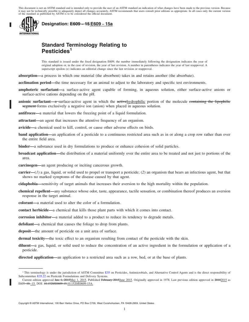 REDLINE ASTM E609-15a - Standard Terminology Relating to  Pesticides