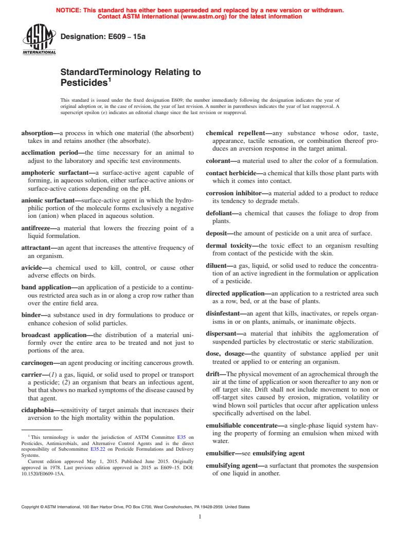 ASTM E609-15a - Standard Terminology Relating to  Pesticides