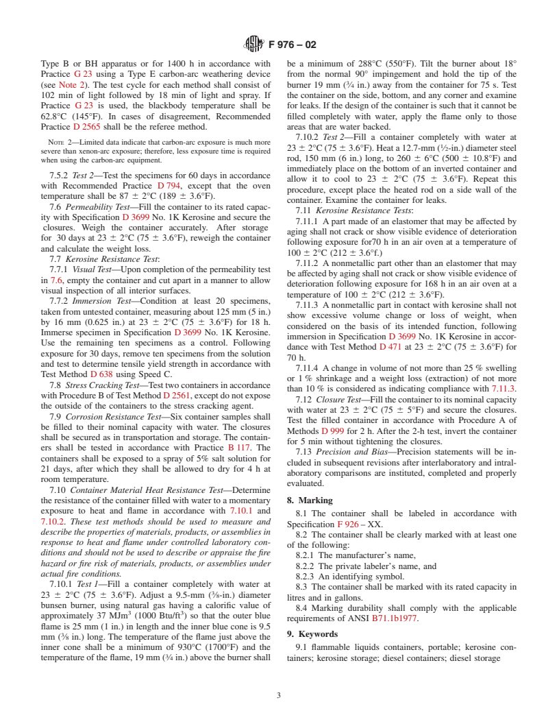 ASTM F976-02 - Specification for Portable Kerosine and Diesel Containers for Consumer Use