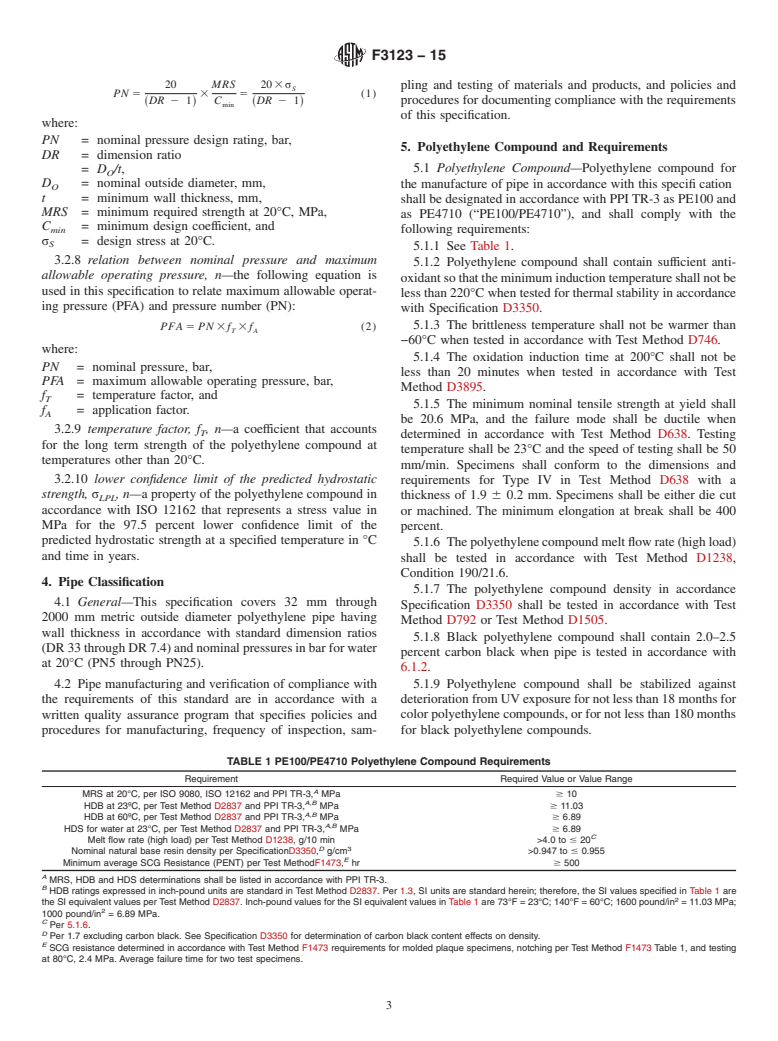 ASTM F3123-15 - Standard Specification for Metric Outside Diameter Polyethylene (PE) Plastic Pipe (DR-PN)