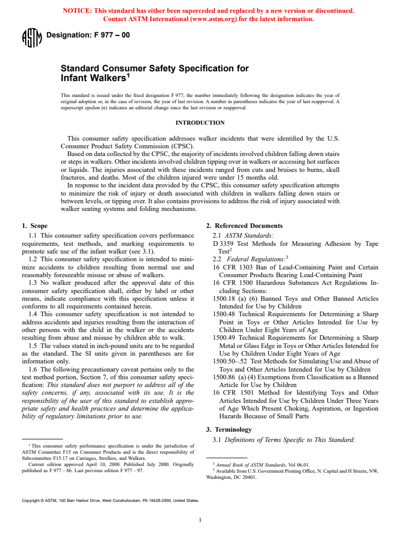 ASTM F977-00 - Standard Consumer Safety Specification for Infant Walkers