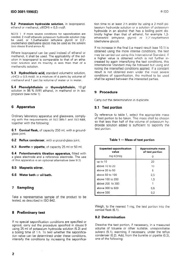 ISO 3681:1996 ISO 3681:1996 - Binders for paints and varnishes -- Determination of saponification value -- Titrimetric method - Page 4 preview