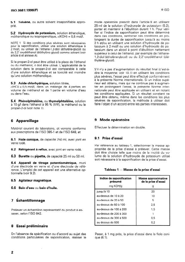 ISO 3681:1996 ISO 3681:1996 - Liants pour peintures et vernis -- Détermination de l'indice de saponification -- Méthode titrimétrique - Page 4 preview
