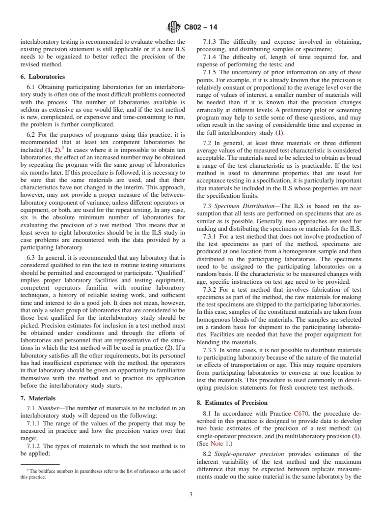 ASTM C802-14 - Standard Practice for Conducting an Interlaboratory Test Program to Determine the  Precision of Test Methods for Construction Materials