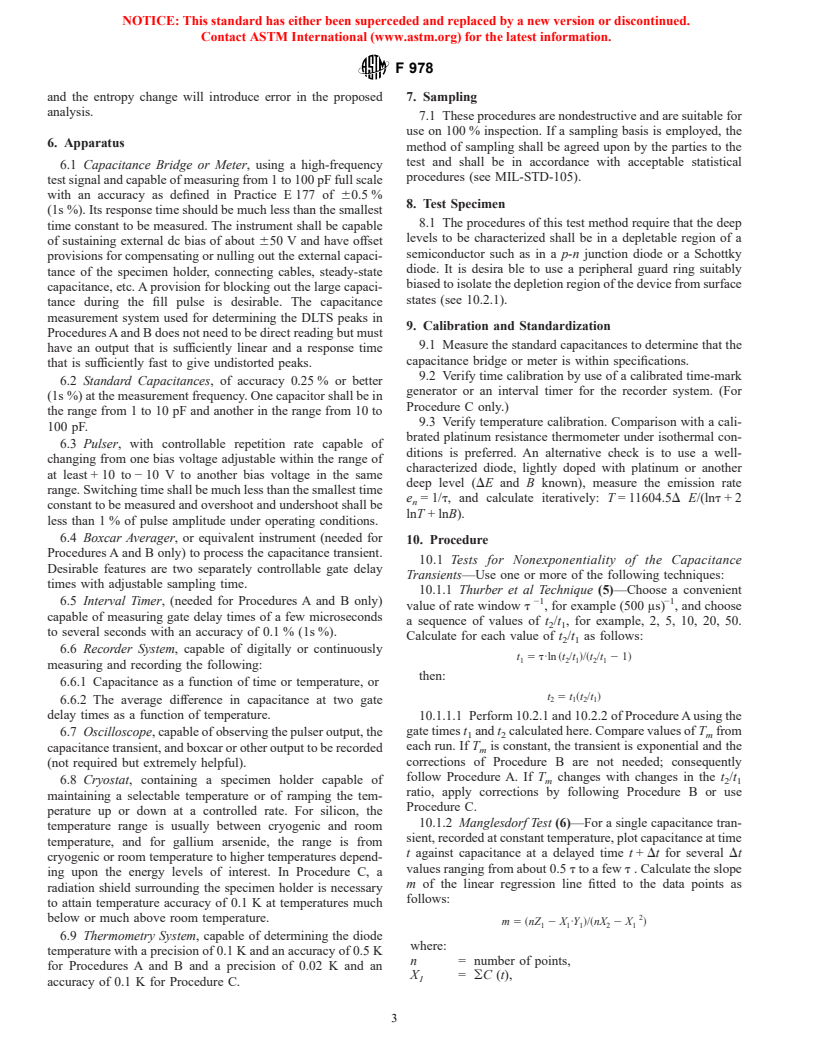 ASTM F978-02 - Standard Test Method for Characterizing Semiconductor Deep Levels by Transient Capacitance Techniques (Withdrawn 2003)