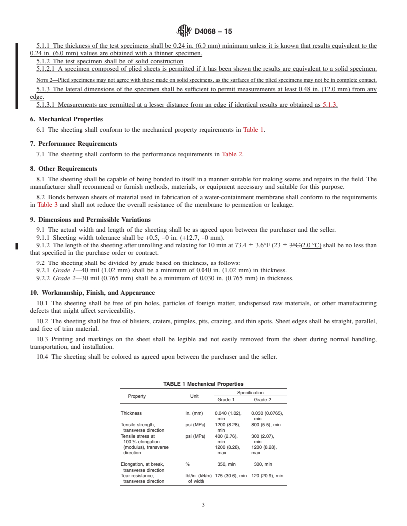 REDLINE ASTM D4068-15 - Standard Specification for  Chlorinated Polyethylene (CPE) Sheeting for Concealed Water-Containment  Membrane