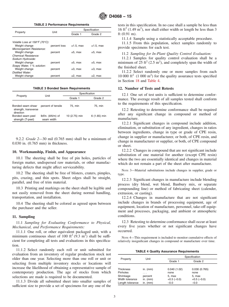 ASTM D4068-15 - Standard Specification for  Chlorinated Polyethylene (CPE) Sheeting for Concealed Water-Containment  Membrane