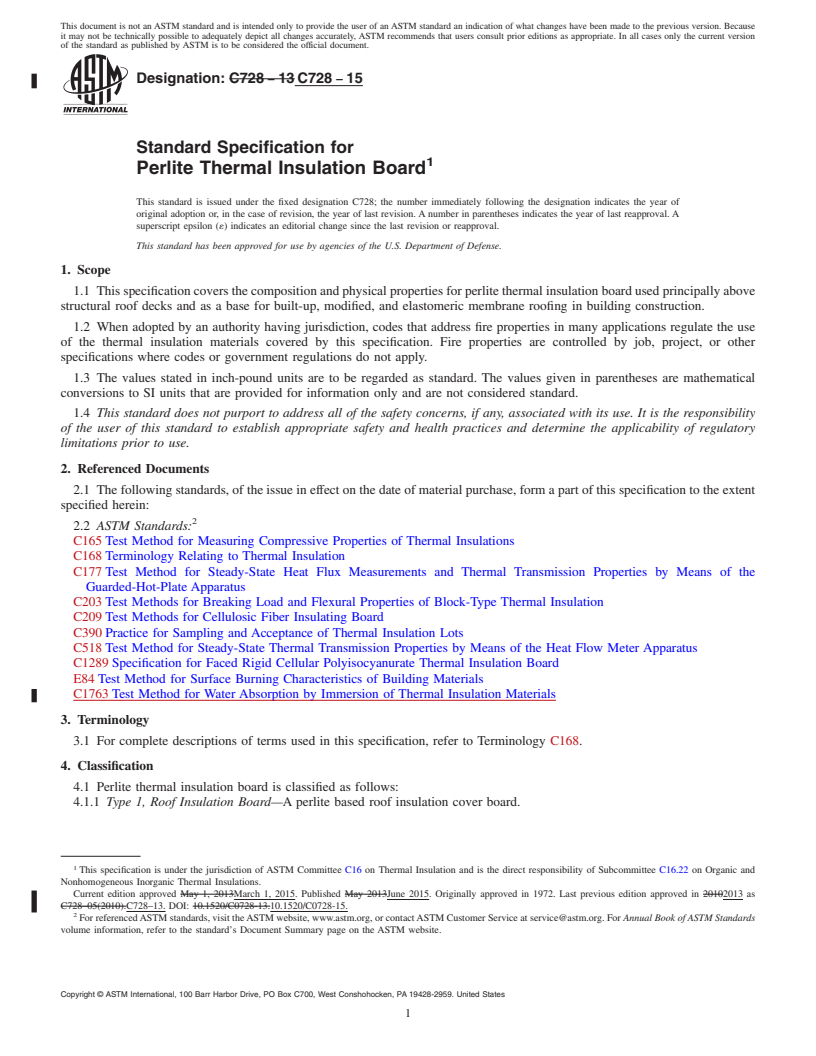 REDLINE ASTM C728-15 - Standard Specification for  Perlite Thermal Insulation Board