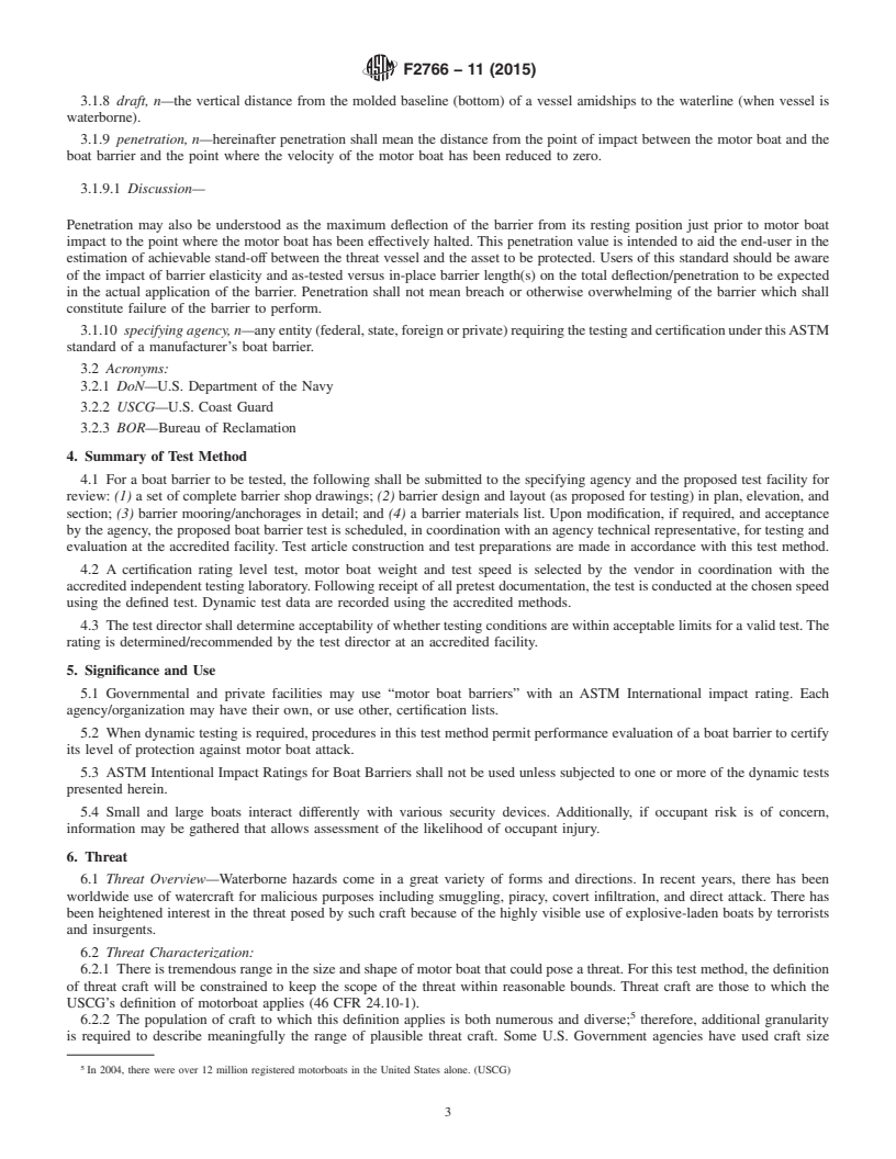 REDLINE ASTM F2766-11(2015) - Standard Test Method for  Boat Barriers