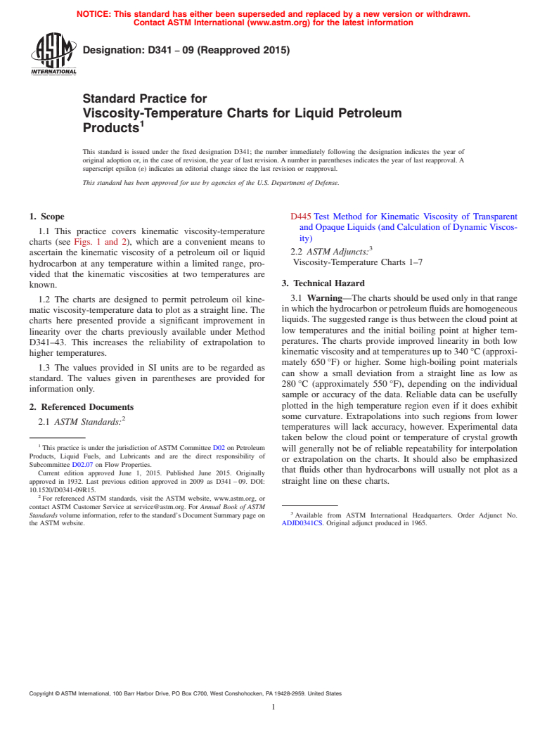 ASTM D341-09(2015) - Standard Practice for Viscosity-Temperature Charts for Liquid Petroleum Products