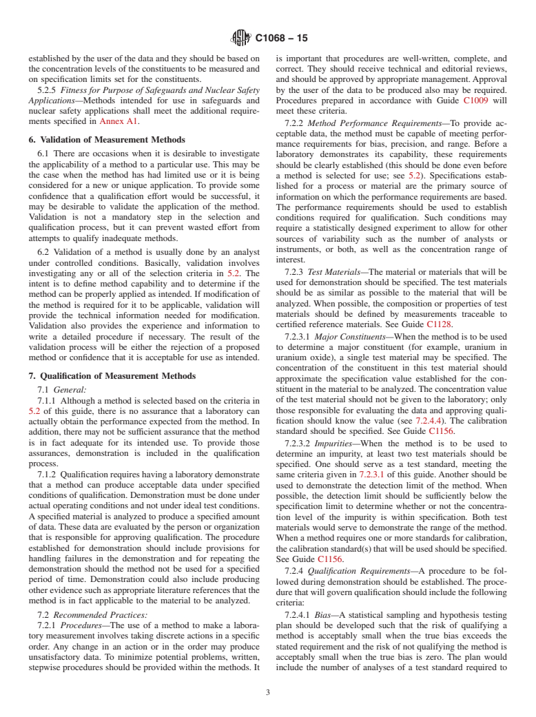 ASTM C1068-15 - Standard Guide for  Qualification of Measurement Methods by a Laboratory Within  the Nuclear Industry