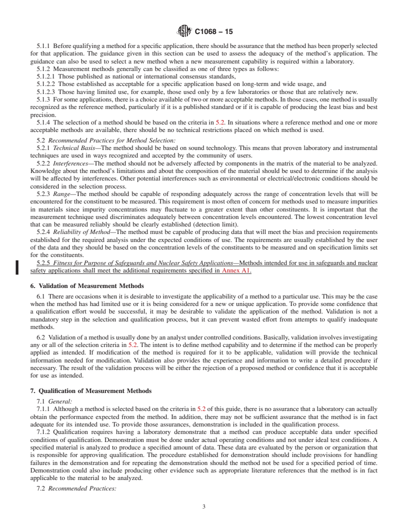 REDLINE ASTM C1068-15 - Standard Guide for  Qualification of Measurement Methods by a Laboratory Within  the Nuclear Industry