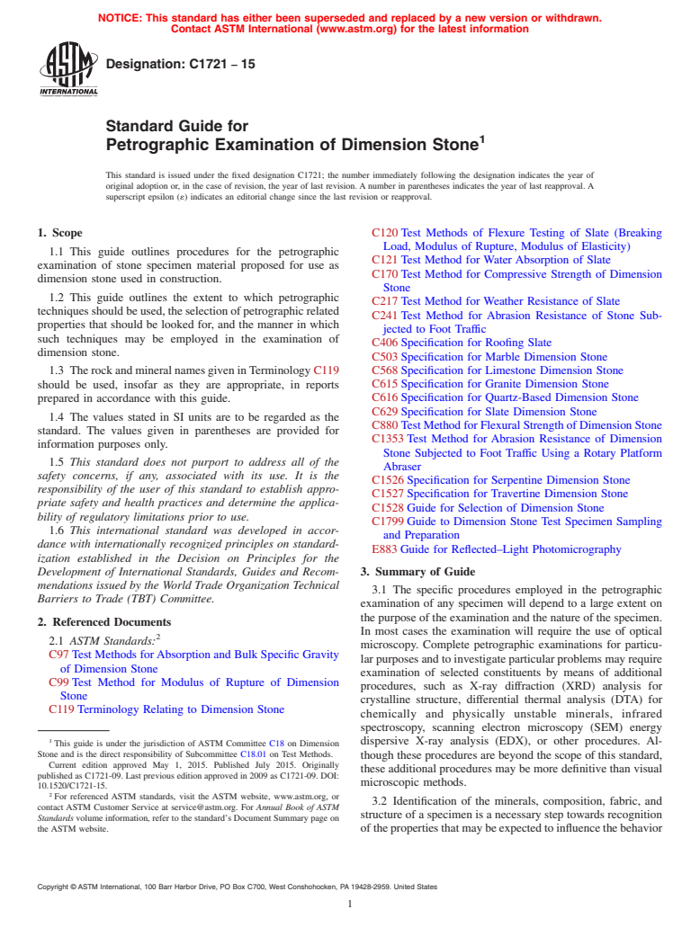 ASTM C1721-15 - Standard Guide for  Petrographic Examination of Dimension Stone