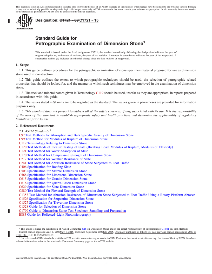 REDLINE ASTM C1721-15 - Standard Guide for  Petrographic Examination of Dimension Stone