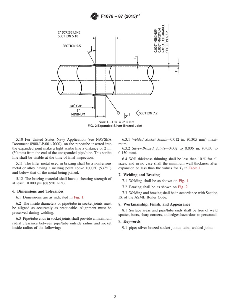 ASTM F1076-87(2015)e1 - Standard Practice for Expanded Welded and Silver Brazed Socket Joints for Pipe and   Tube