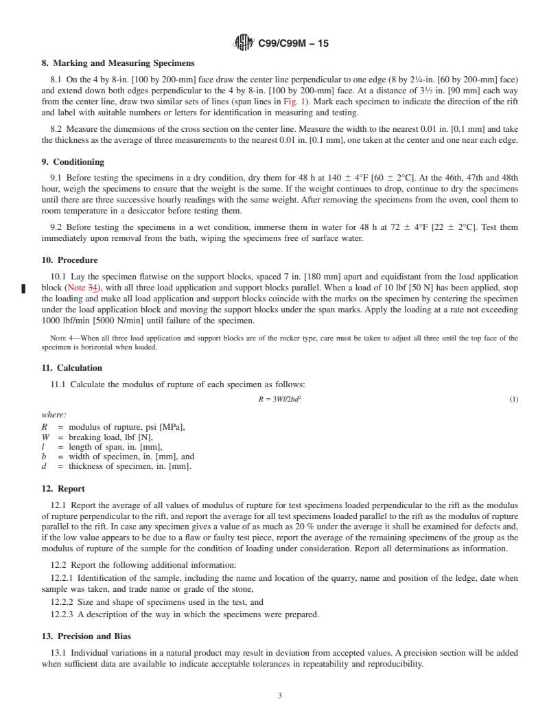 REDLINE ASTM C99/C99M-15 - Standard Test Method for  Modulus of Rupture of Dimension Stone