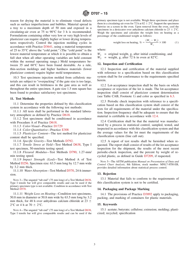 ASTM D707-15 - Standard Classification System and Basis for Specification for Cellulose Acetate Butyrate Molding and Extrusion Compounds (CAB)