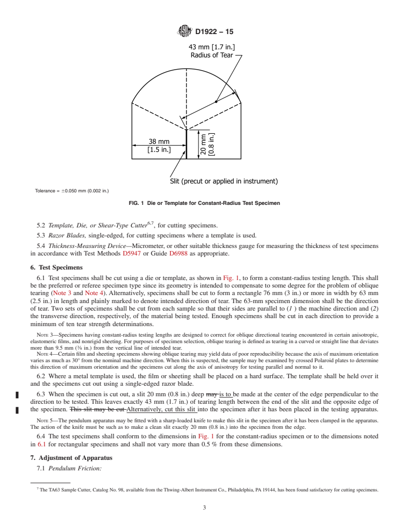 REDLINE ASTM D1922-15 - Standard Test Method for  Propagation Tear Resistance of Plastic Film and Thin Sheeting  by Pendulum Method