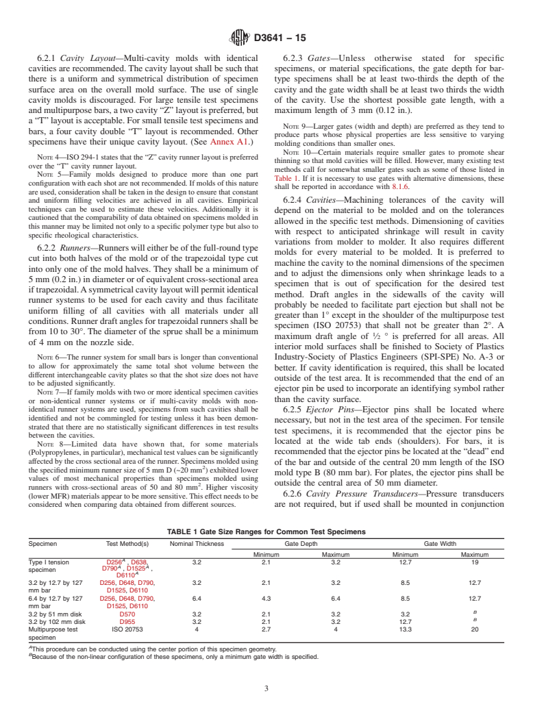 ASTM D3641-15 - Standard Practice for Injection Molding Test Specimens of Thermoplastic Molding and  Extrusion Materials