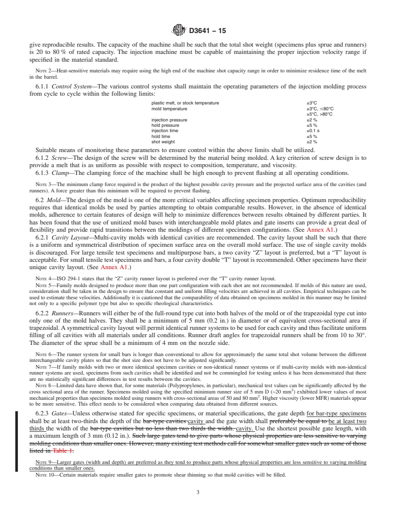 REDLINE ASTM D3641-15 - Standard Practice for Injection Molding Test Specimens of Thermoplastic Molding and  Extrusion Materials