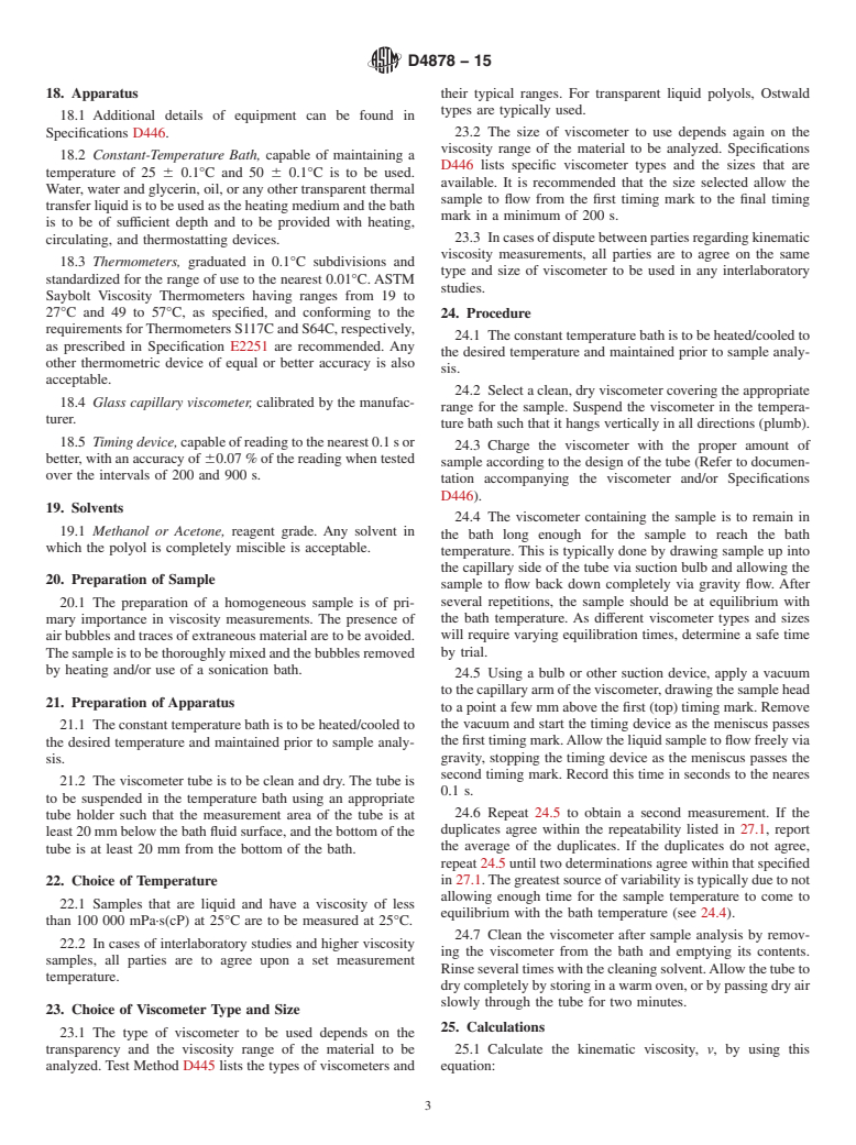 ASTM D4878-15 - Standard Test Methods for Polyurethane Raw Materials: Determination of Viscosity of Polyols