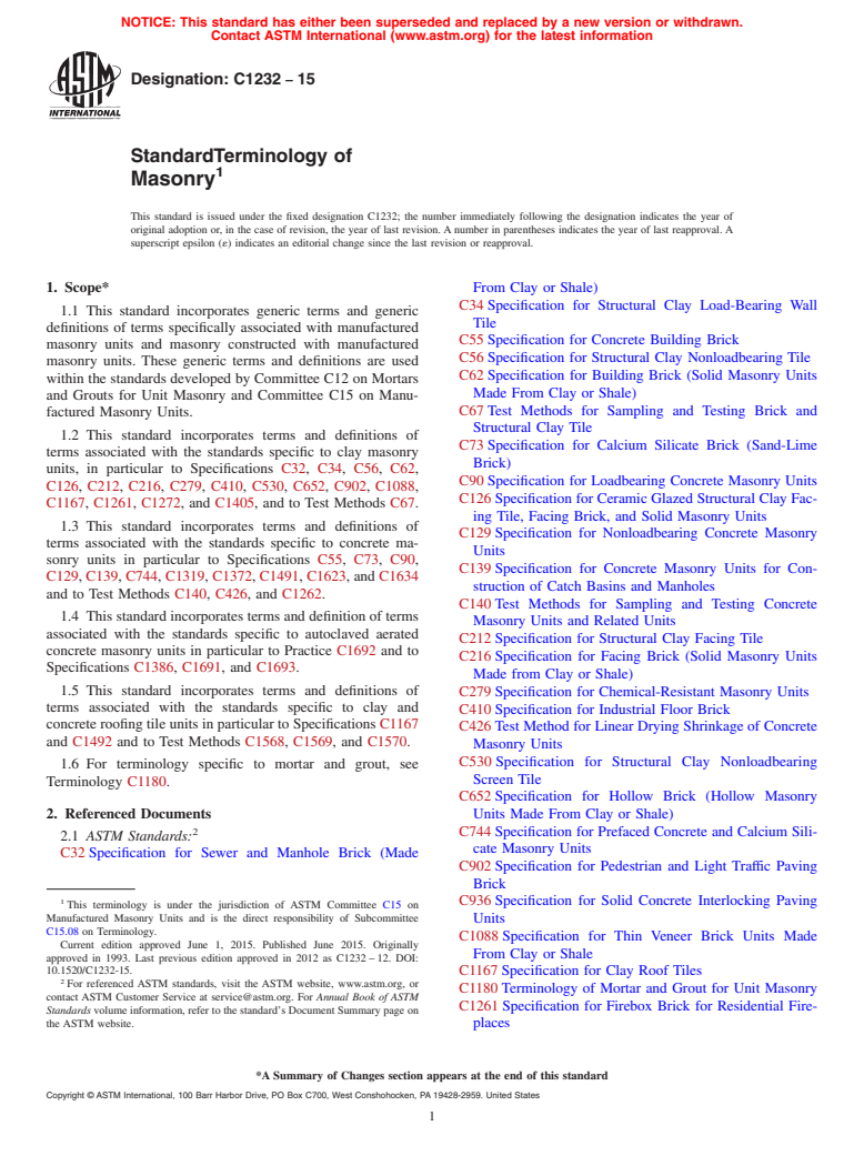 ASTM C1232-15 - Standard Terminology of Masonry