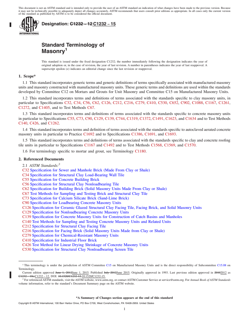 REDLINE ASTM C1232-15 - Standard Terminology of Masonry