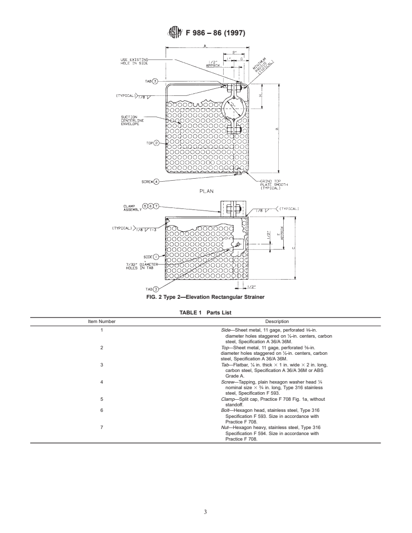 ASTM F986-86(1997) - Standard Specification for Suction Strainer Boxes