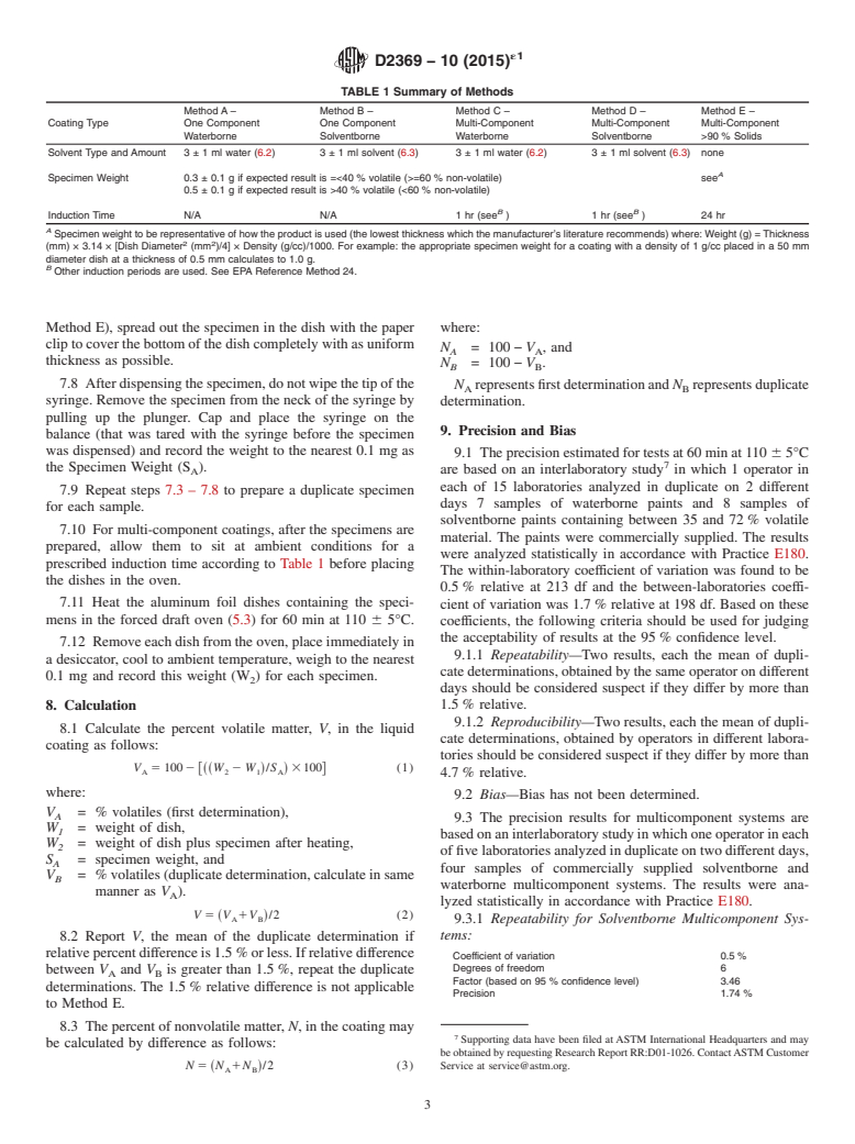 ASTM D2369-10(2015)e1 - Standard Test Method for Volatile Content of Coatings