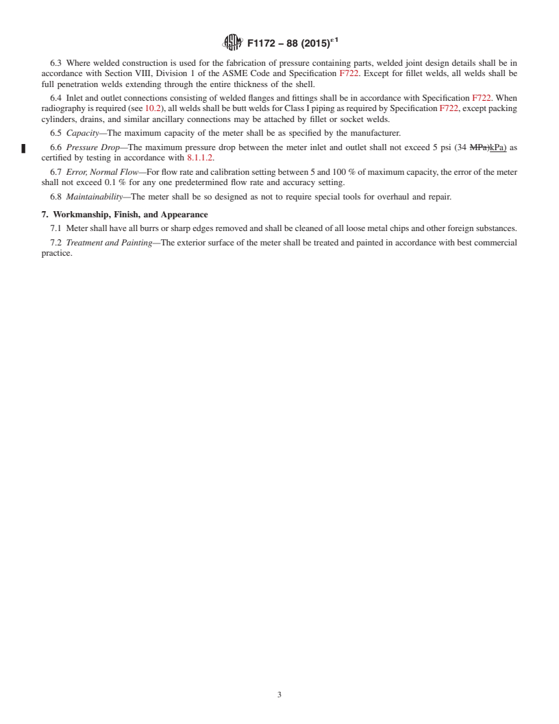 REDLINE ASTM F1172-88(2015)e1 - Standard Specification for  Fuel Oil Meters of the Volumetric Positive Displacement Type