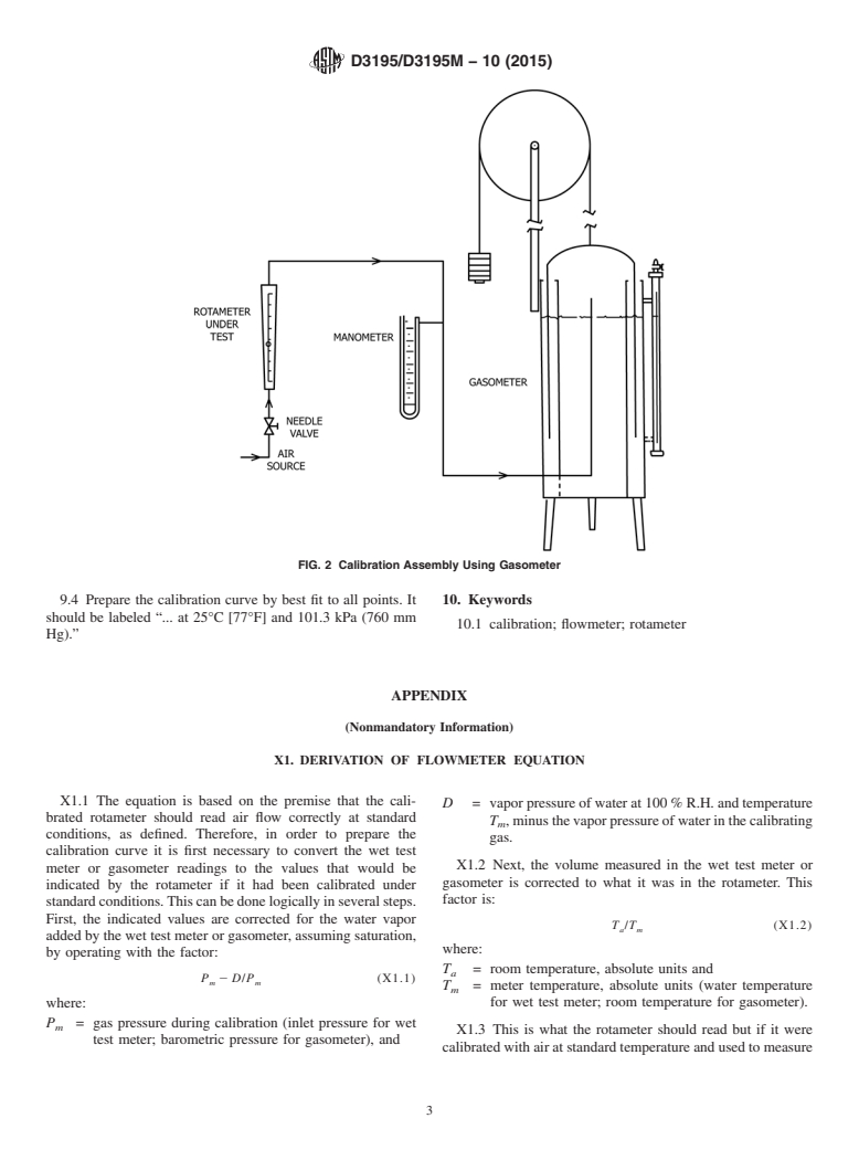 ASTM D3195/D3195M-10(2015) - Standard Practice for  Rotameter Calibration