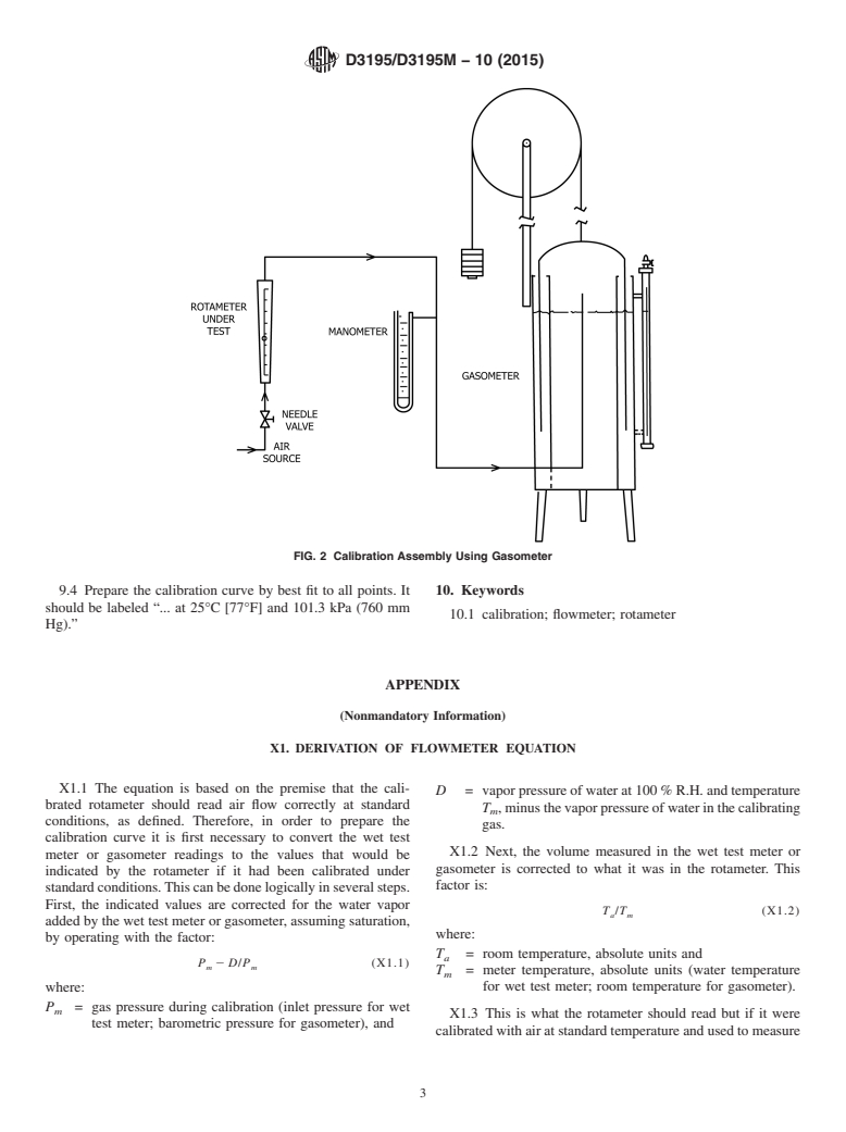 ASTM D3195/D3195M-10(2015) - Standard Practice for  Rotameter Calibration