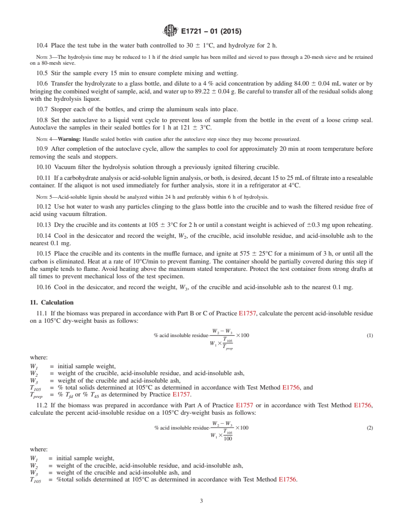 REDLINE ASTM E1721-01(2015) - Standard Test Method for  Determination of Acid-Insoluble Residue in Biomass