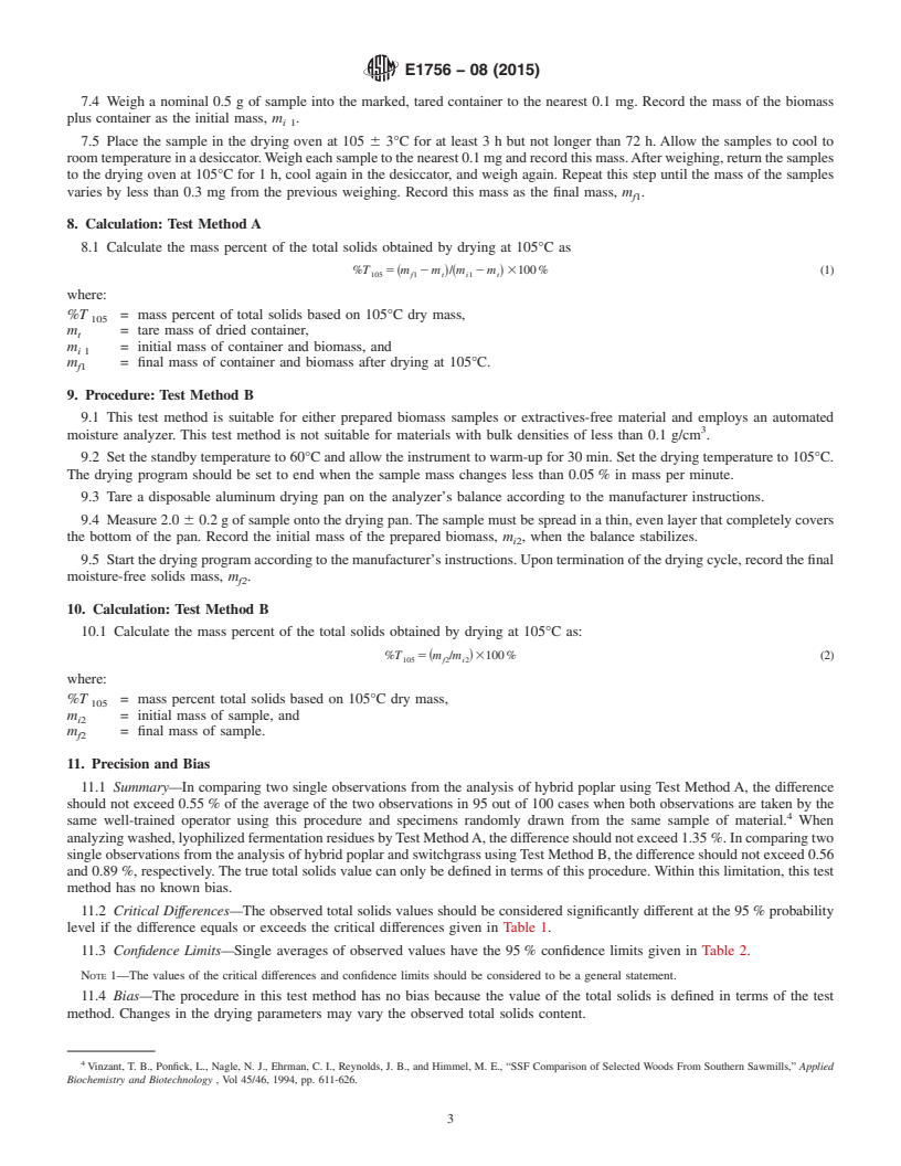 REDLINE ASTM E1756-08(2015) - Standard Test Method for  Determination of Total Solids in Biomass