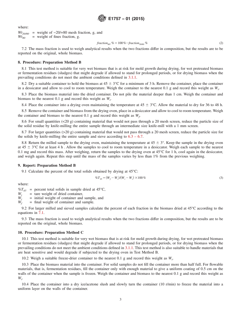 REDLINE ASTM E1757-01(2015) - Standard Practice for  Preparation of Biomass for Compositional Analysis