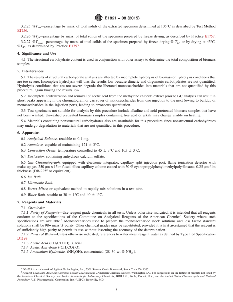 REDLINE ASTM E1821-08(2015) - Standard Test Method for  Determination of Carbohydrates in Biomass by Gas Chromatography