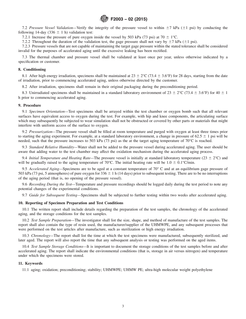 REDLINE ASTM F2003-02(2015) - Standard Practice for  Accelerated Aging of Ultra-High Molecular Weight Polyethylene  after Gamma Irradiation in Air