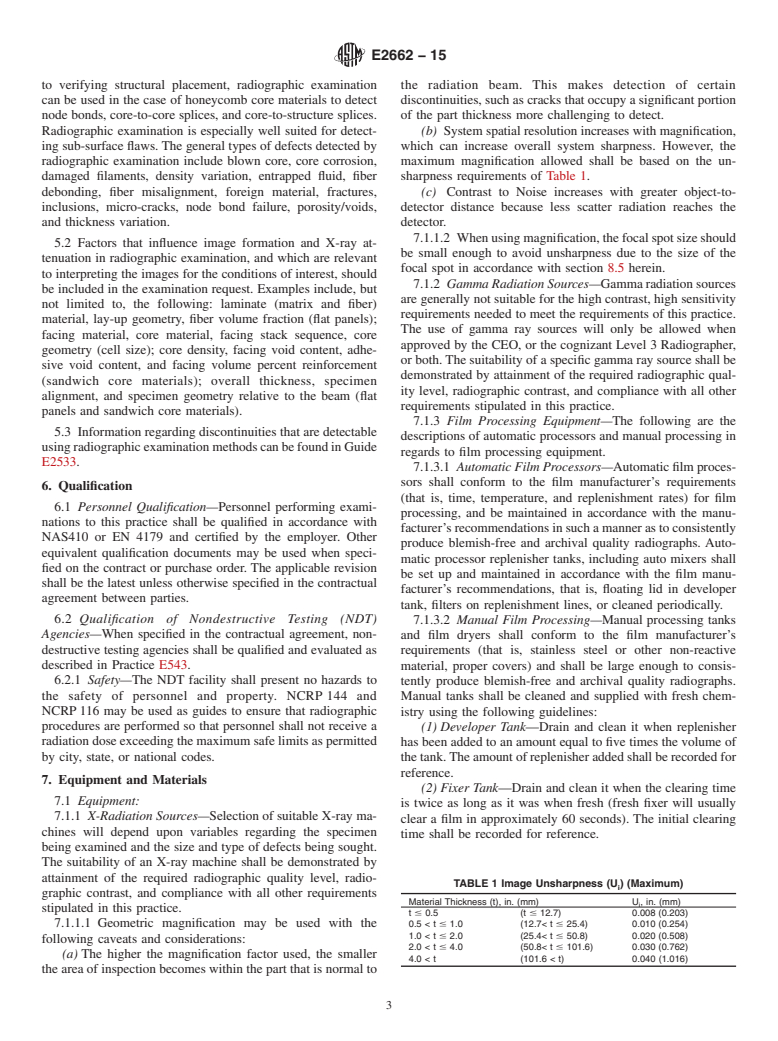 ASTM E2662-15 - Standard Practice for  Radiographic Examination of Flat Panel Composites and Sandwich  Core Materials Used in Aerospace Applications