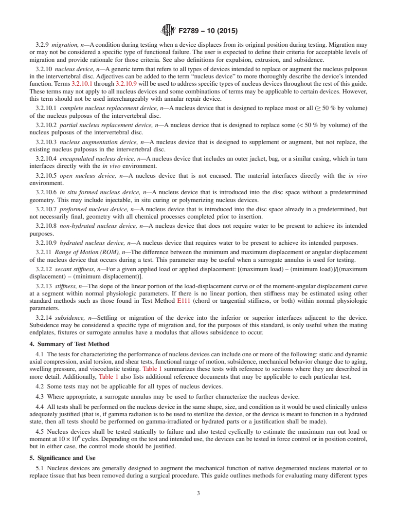 REDLINE ASTM F2789-10(2015) - Standard Guide for  Mechanical and Functional Characterization of Nucleus Devices