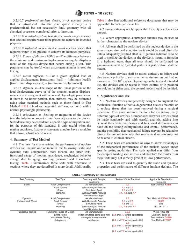 ASTM F2789-10(2015) - Standard Guide for  Mechanical and Functional Characterization of Nucleus Devices