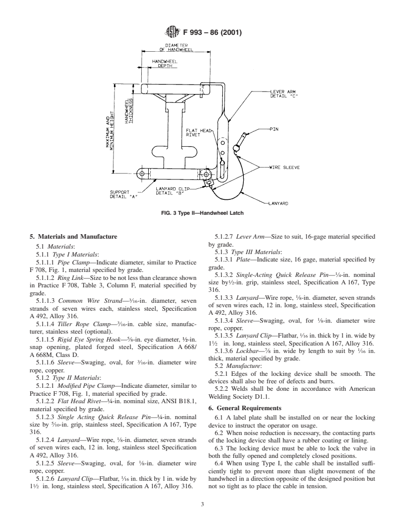 ASTM F993-86(2001) - Standard Specification for Valve Locking Devices